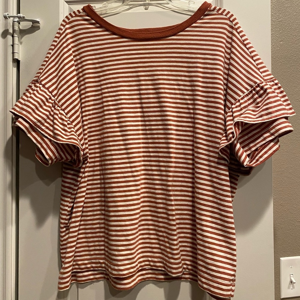 Madewell ruffle sleeved striped top